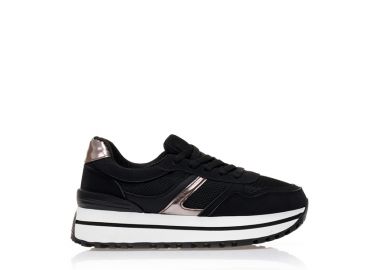 Αθλητικά μαύρα δερματίνη με ανθρακί λεπτομέρειες ΜΑΥΡΟ - Tsoukalas - 