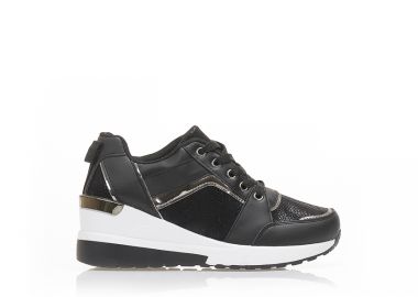 Αθλητικά μαύρα δερματίνη με λεπτομέρεια ασημί animal print ΜΑΥΡΟ - Tsoukalas - 