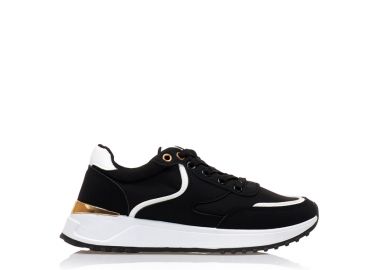 Αθλητικά μαύρα δερματίνη με λευκές και χρυσές λεπτομέρειες ΜΑΥΡΟ - Tsoukalas - 