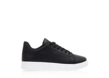 Αθλητικά μαύρα δερματίνη με λούρεξ λεπτομέρεια ΜΑΥΡΟ - Tsoukalas - 