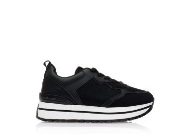 Αθλητικά μαύρα δερματίνη με λούρεξ λεπτομέρειες ΜΑΥΡΟ - Tsoukalas - 