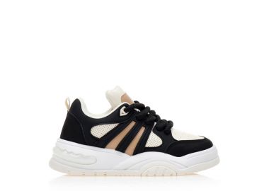 Αθλητικά μαύρα δερματίνη με μπεζ λεπτομέρειες και ιδιαίτερη σόλα ΜΑΥΡΟ - Tsoukalas - 