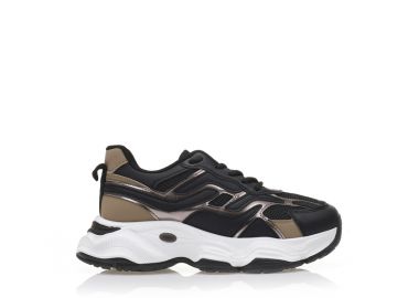 Αθλητικά μαύρα δερματίνη με μπρονζέ και πούρο λεπτομέρειες ΜΑΥΡΟ - Tsoukalas - 