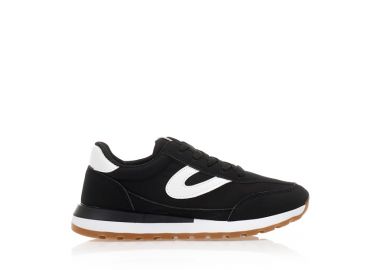 Αθλητικά μαύρα δερματίνη με υφασμάτινες λεπτομέρειες ΜΑΥΡΟ - Tsoukalas - 