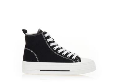 Αθλητικά μαύρα μποτάκια υφασμάτινα με κορδόνια ΜΑΥΡΟ - Tsoukalas - 