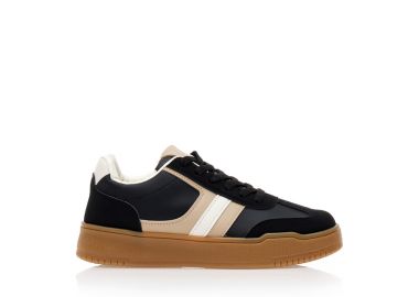 Αθλητικά μαύρα σουέτ και δερματίνη με πούρο και μπεζ λεπτομέρειες ΜΑΥΡΟ - Tsoukalas - 