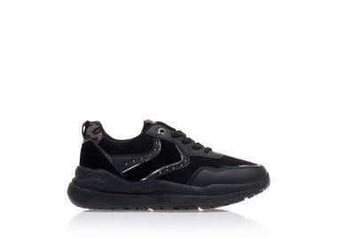 Αθλητικά μαύρα σουέτ με animal print λεπτομέρεια τρουκς και κορδόνια ΜΑΥΡΟ - Tsoukalas - 