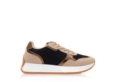 Αθλητικά μαύρα υφασμάτινα και σουέτ με πούρο και μπρονζέ λεπτομέρειες ΜΑΥΡΟ - Tsoukalas - 