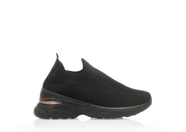 Αθλητικά μαύρα υφασμάτινα κάλτσα με ιδιαίτερη σόλα και ανθρακί λεπτομέρεια ΜΑΥΡΟ - Tsoukalas - 