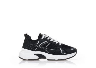 Αθλητικά μαύρα υφασμάτινα με ασημί λεπτομέρειες και chunky σόλα ΜΑΥΡΟ - Tsoukalas - 