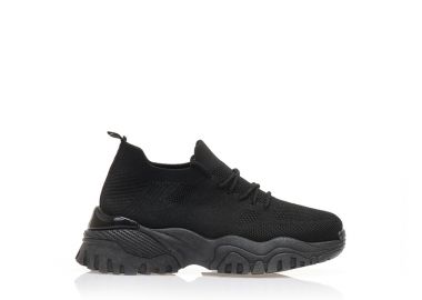 Αθλητικά μαύρα υφασμάτινα με κορδόνια και ιδιαίτερη σόλα ΜΑΥΡΟ - Tsoukalas - 