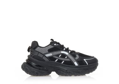 Αθλητικά μαύρα υφασμάτινα με μαύρες δερματίνη λεπτομέρειες και chunky σόλα ΜΑΥΡΟ - Tsoukalas - 