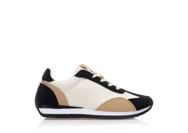 Αθλητικά μαύρα υφασμάτινα με μπεζ σουέτ λεπτομέρειες ΜΑΥΡΟ - Tsoukalas - 