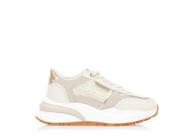 Αθλητικά μπεζ δερματίνη δίσολα με ψάθινες και χρυσές λεπτομέρειες ΜΠΕΖ - Tsoukalas - 