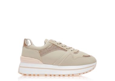 Αθλητικά μπεζ δερματίνη και σουέτ με λούρεξ και μεταλλικές λεπτομέρειες ΜΠΕΖ - Tsoukalas - 