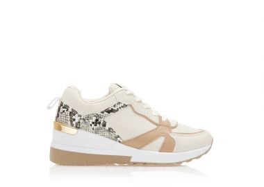 Αθλητικά μπεζ δερματίνη με animal print και χρυσή λεπτομέρεια στο πίσω μέρος ΜΠΕΖ - Tsoukalas - 