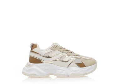 Αθλητικά μπεζ δερματίνη με χρυσές και καφέ λεπτομέρειες ΜΠΕΖ - Tsoukalas - 