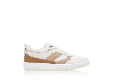 Αθλητικά μπεζ δερματίνη με καφέ σουέτ και χρυσό γκλίτερ λεπτομέρειες και κορδόνια ΜΠΕΖ - Tsoukalas - 