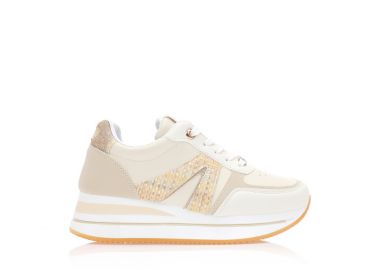 Αθλητικά μπεζ δερματίνη με λούρεξ λεπτομέρειες και στρας ΜΠΕΖ - Tsoukalas - 