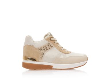 Αθλητικά μπεζ σουέτ με στρας και εσωτερικό τακούνι ΜΠΕΖ - Tsoukalas - 