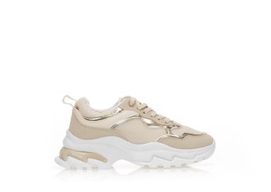 Αθλητικά μπεζ υφασμάτινα με χρυσές λεπτομέρειες ΜΠΕΖ - Tsoukalas - 