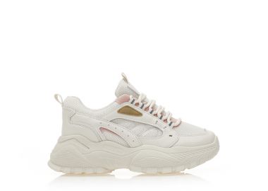 Αθλητικά μπεζ υφασμάτινα με δερματίνη και χρωματιστές λεπτομέρειες ΜΠΕΖ - Tsoukalas - 