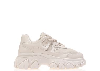 Αθλητικά μπεζ υφασμάτινα με δερματίνη λεπτομέρειες ΜΠΕΖ - Tsoukalas - 