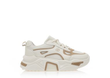 Αθλητικά μπεζ υφασμάτινα με πούρο δερματίνη λεπτομέρειες ΜΠΕΖ - Tsoukalas - 