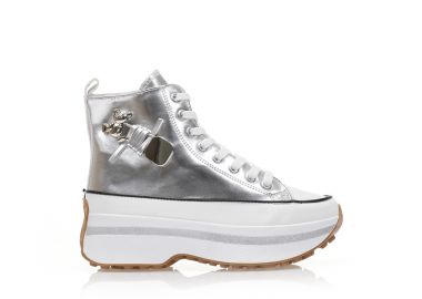 Αθλητικά μποτάκια ασημί δερματίνη με ασημί διακοσμητικό ΑΣΗΜΙ - Tsoukalas - 