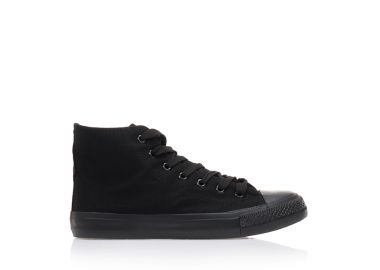 Αθλητικά μποτάκια ολόμαυρα υφασμάτινα με κορδόνια ΟΛΟΜΑΥΡΟ - Tsoukalas - 