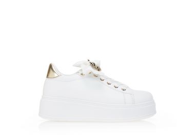 Αθλητικά πλατφόρμα με χρυσή αγκράφα και λεπτομέρειες ΛΕΥΚΟ - Tsoukalas - 