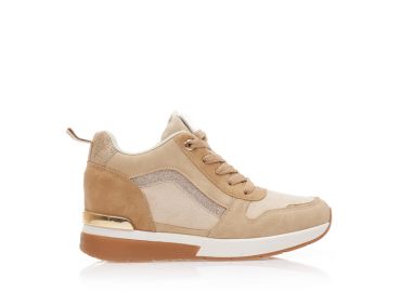 Αθλητικά πούρο και μπεζ σουέτ με μεταλλική λεπτομέρεια και εσωτερικό τακούνι ΠΟΥΡΟ - Tsoukalas - 