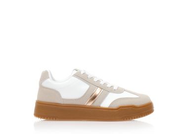 Αθλητικά πούρο σουέτ και δερματίνη με λευκές και μπρονζέ λεπτομέρειες ΠΟΥΡΟ - Tsoukalas - 