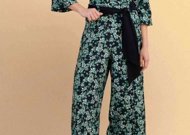 Attrativo γυναικεία ζιπ κιλότ με ελαστική μέση και floral print - 9923016 Πράσινο - ATTRATTIVO - 