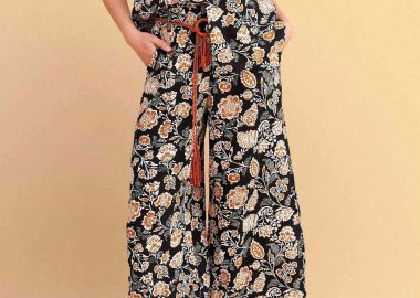 Attrativo γυναικεία ζιπ κιλότ με ελαστική μέση και floral print - 9923501 Μαύρο - ATTRATTIVO - 