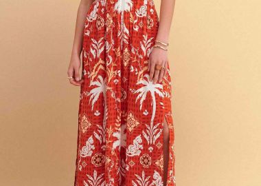 Attrativo γυναικείo maxi αμάνικο φόρεμα με floral print - 9923528 Πορτοκαλί - ATTRATTIVO - 