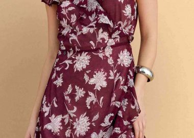 Attrativo γυναικείo mini φόρεμα με floral print και βολάν - 9923166 Μπορντό - ATTRATTIVO - 