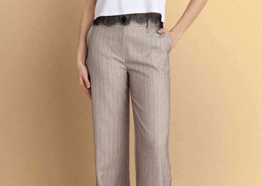 Attrativo γυναικείο παντελόνι με ριγέ σχέδιο Straight Fit - 9922995 Μπεζ - ATTRATTIVO - 