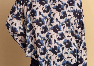 Attrativo γυναικείο πουκάμισο με floral print και σατέν υφή - 9921854 Μπλε - ATTRATTIVO - 