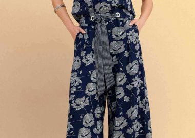 Attrattivo γυναικεία παντελόνα με floral print - 9923162 Μπλε Σκούρο - ATTRATTIVO - 