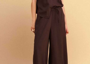 Attrattivo γυναικεία παντελόνα με ζώνη μονόχρωμη Wide Leg - 9923330 Καφέ - ATTRATTIVO - 