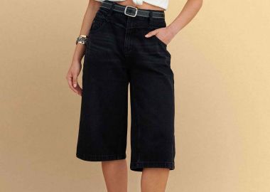 Attrattivo γυναικείο denim σορτς με ζώνη - 9923096 Μαύρο - ATTRATTIVO - 