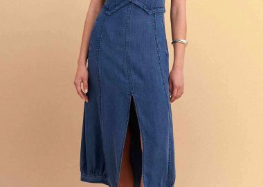 Attrattivo γυναικείο midi αμάνικο denim φόρεμα - 9923103 Denim Blue - ATTRATTIVO - 
