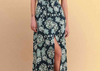 Attrattivo γυναικείο midi αμάνικο φόρεμα με floral print και cut-out - 9923318 Πράσινο - ATTRATTIVO - 