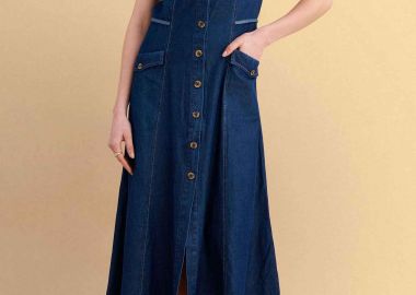 Attrattivo γυναικείο midi αμάνικο σεμιζιέ denim φόρεμα - 91253756 Μπλε Σκούρο - ATTRATTIVO - 