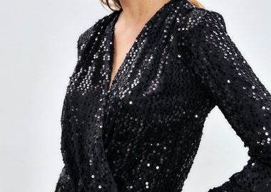 Aurora γυναικείο κορμάκι με παγιέτες μαύρο - SOU - 