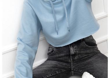 BABY BLUE CROP HOODIE - sense-shop - 