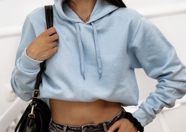 BABY BLUE CROP HOODIE - fashionroom - 