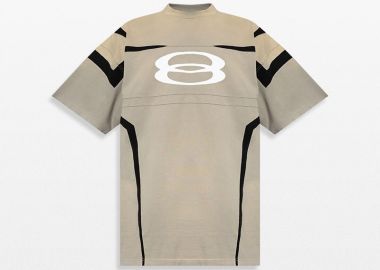 BALENCIAGA Ανδρικό Γκρι Oversized Logo-Embroidered T-Shirt - BALENCIAGA - 