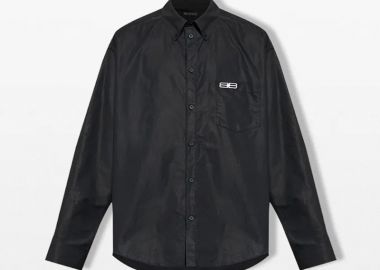 BALENCIAGA Ανδρικό Μαύρο BB Embroidered Oversized Shirt - BALENCIAGA - 